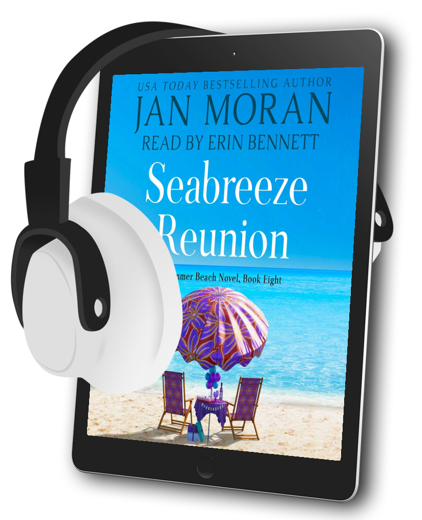 Seabreeze Reunion Audiobook by Jan Moran, narrated by Erin Bennett,Clean, Wholesome, Women's Fiction, small town, Jan Moran, beach reads, clean, wholesome, clean romance, beach reads ebook, beach reads paperback, Mary Kay Andrews, Debbie Macomber, dating, beach saga, summer read, vacation, women, dating, love, romance, romantic, chick lit, fun, womens fiction, beach, holiday, friendship, relationships, California, Elin Hilderbrand, Mary Alice Monroe