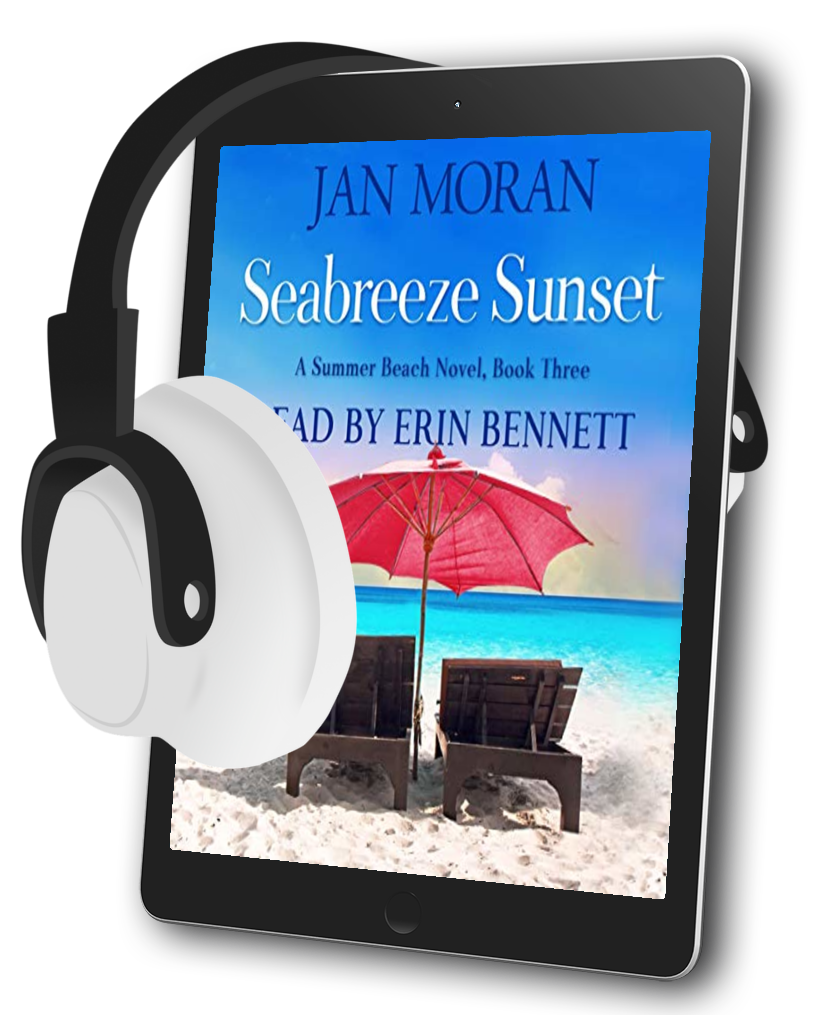 Seabreeze Sunset Audiobook Jan Moran Erin Bennett, small town, Jan Moran, beach reads, clean and wholesome, clean romance, beach reads ebook, beach reads paperback, Mary Kay Andrews, Debbie Macomber, dating, beach saga, summer read, vacation, women, dating, love, romance, romantic, chick lit, fun, womens fiction, beach, holiday, friendship, relationships, California, Elin Hilderbrand, Mary Alice Monroe